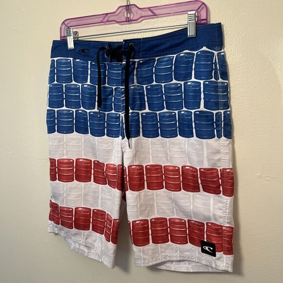 O’NEILL Men’s Keg Leg Patriotic 20” Boardshorts Swim Surf, White/Red/Blue-30” - Picture 2 of 7